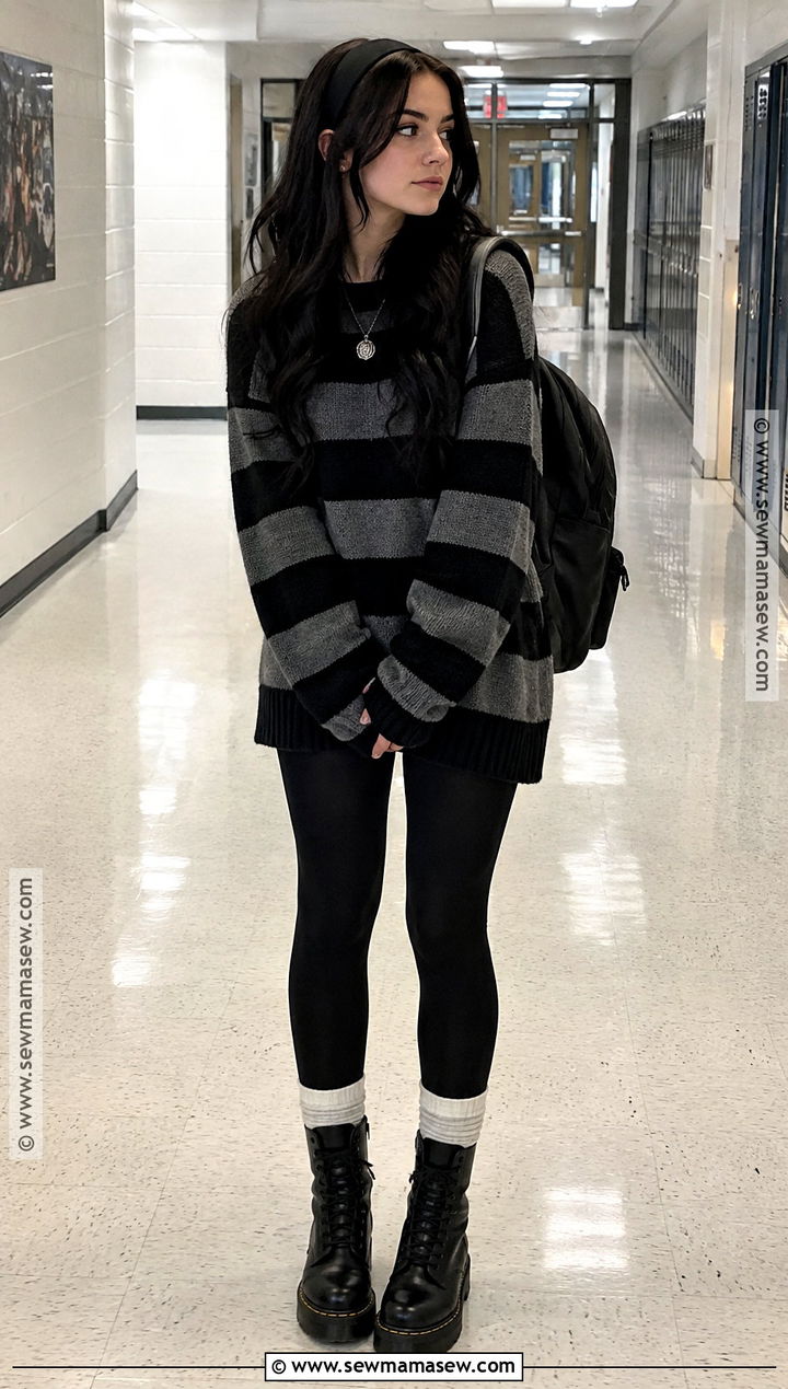 Emo Oversized Sweater And Leggings Outfit - 15 back to school emo outfits