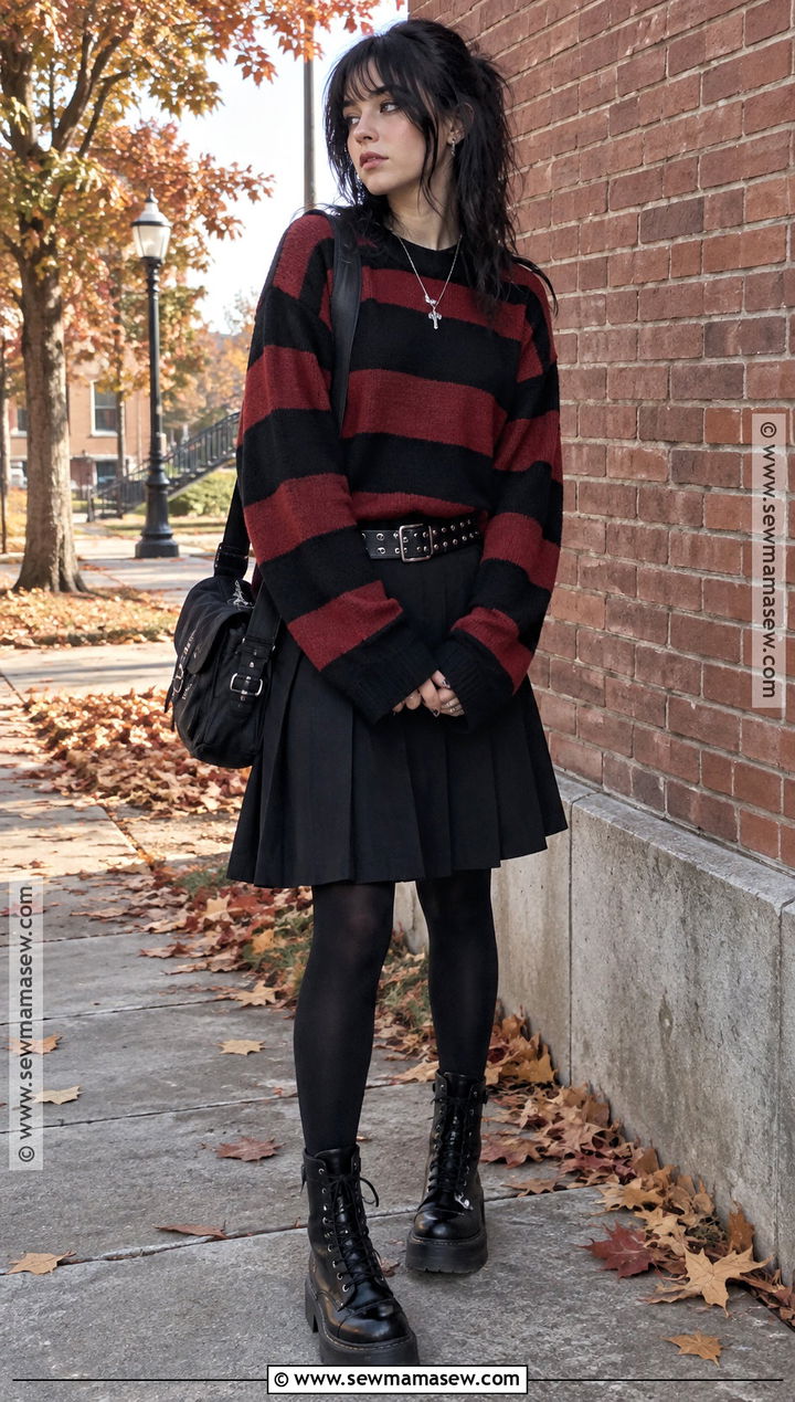 Emo Striped Sweater Fall Outfit - 20 alternative fall fashion ideas