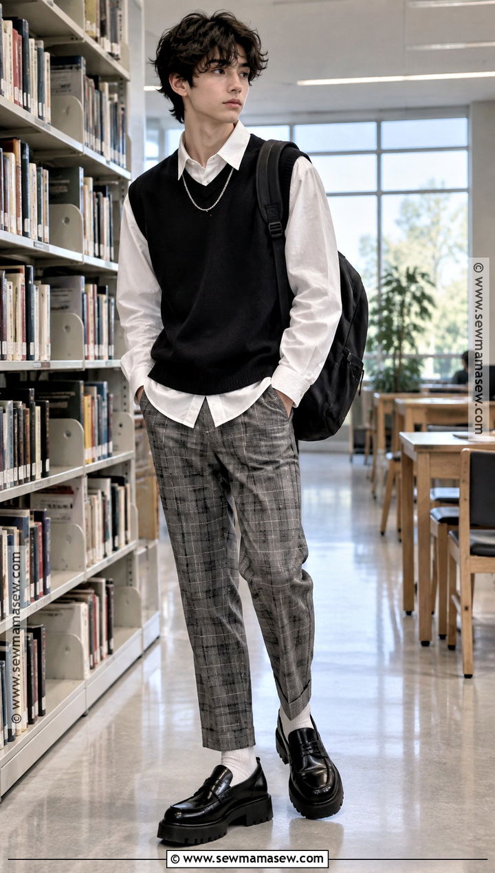 Emo Sweater Vest And Plaid Pants Outfit - 15 back to school emo outfits