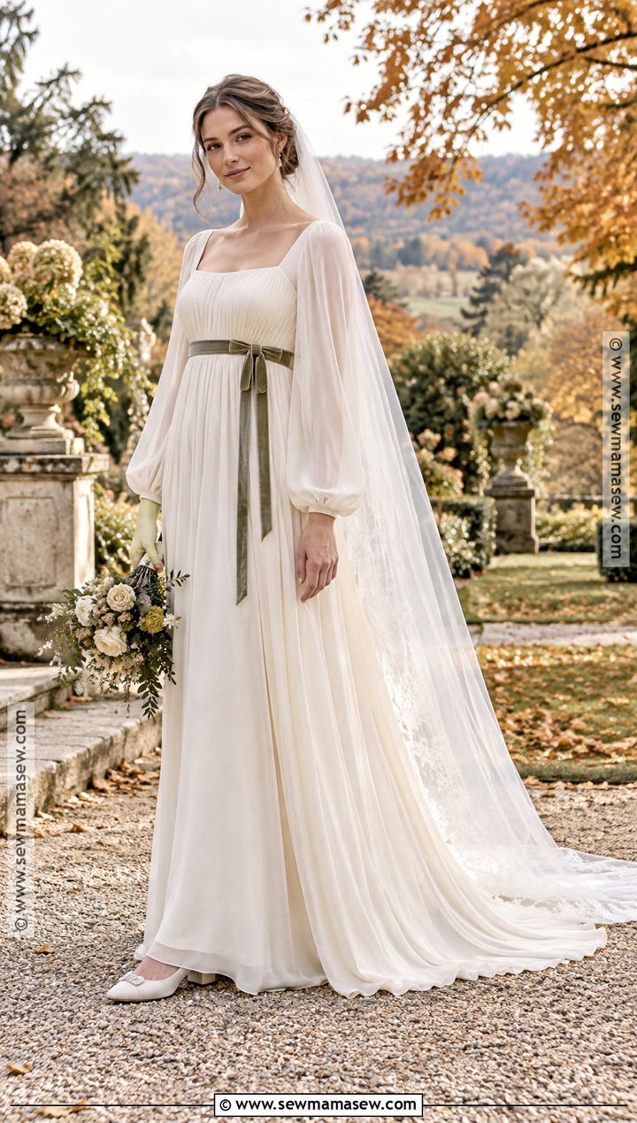 Empire Waist Chiffon Fall Wedding Dress - 15 Classic Fall Wedding Dress Ideas