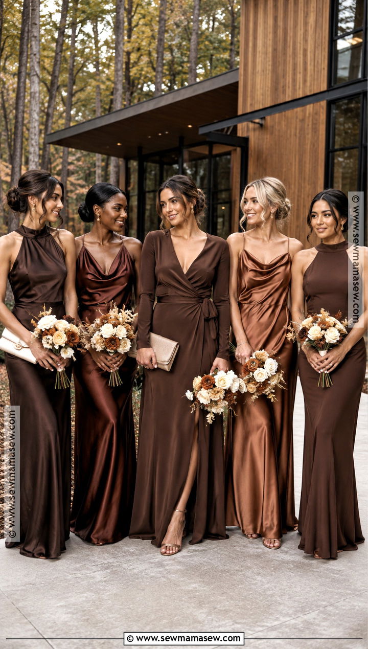 Espresso And Cinnamon Mismatched Bridesmaid Dresses - 20 fall bridesmaid dresses mismatched