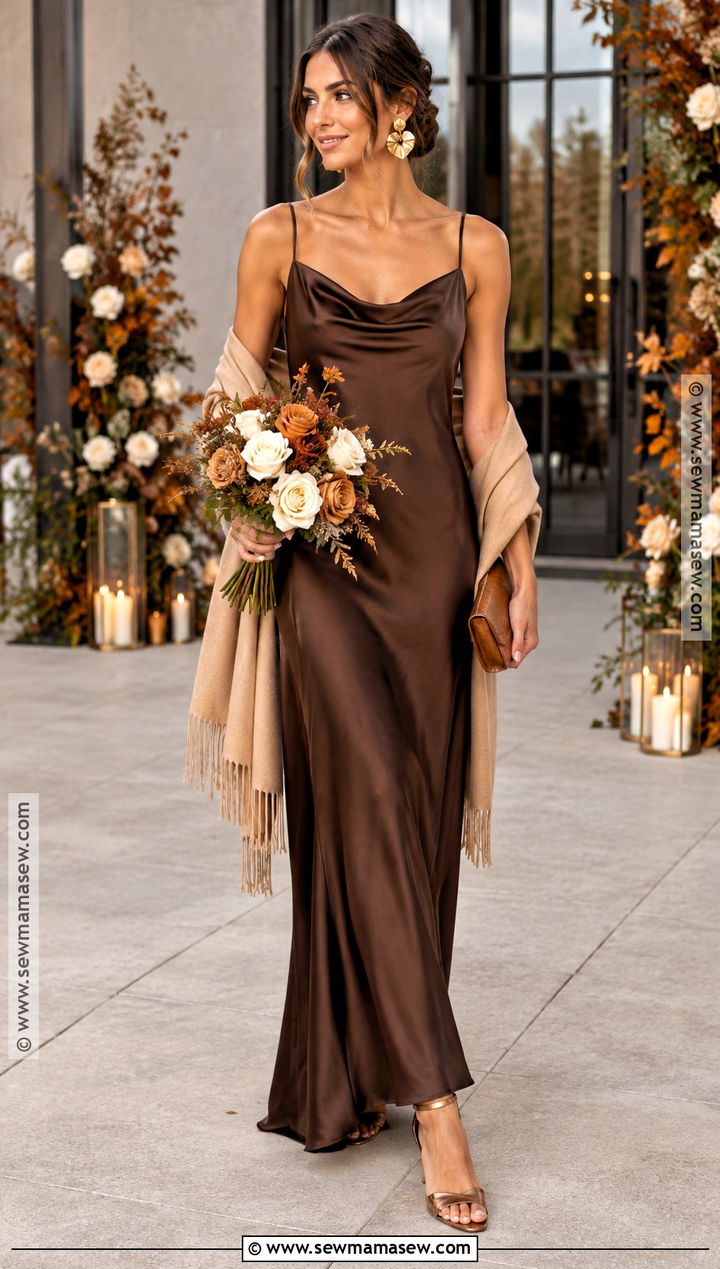 Espresso Brown Satin Bridesmaid Dress - 15 Autumn Wedding Colors Bridesmaid Dress Ideas