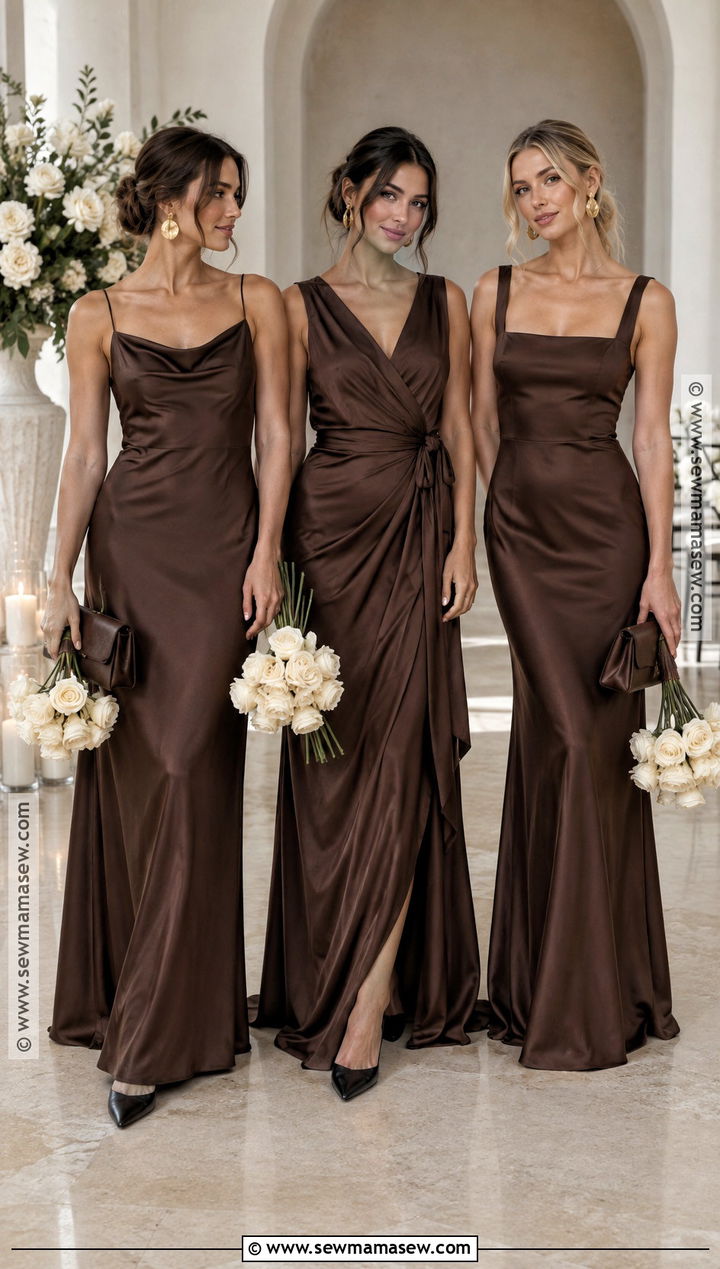 Espresso Brown Satin Bridesmaid Dresses - 15 Fall Colour Bridesmaid Dresses