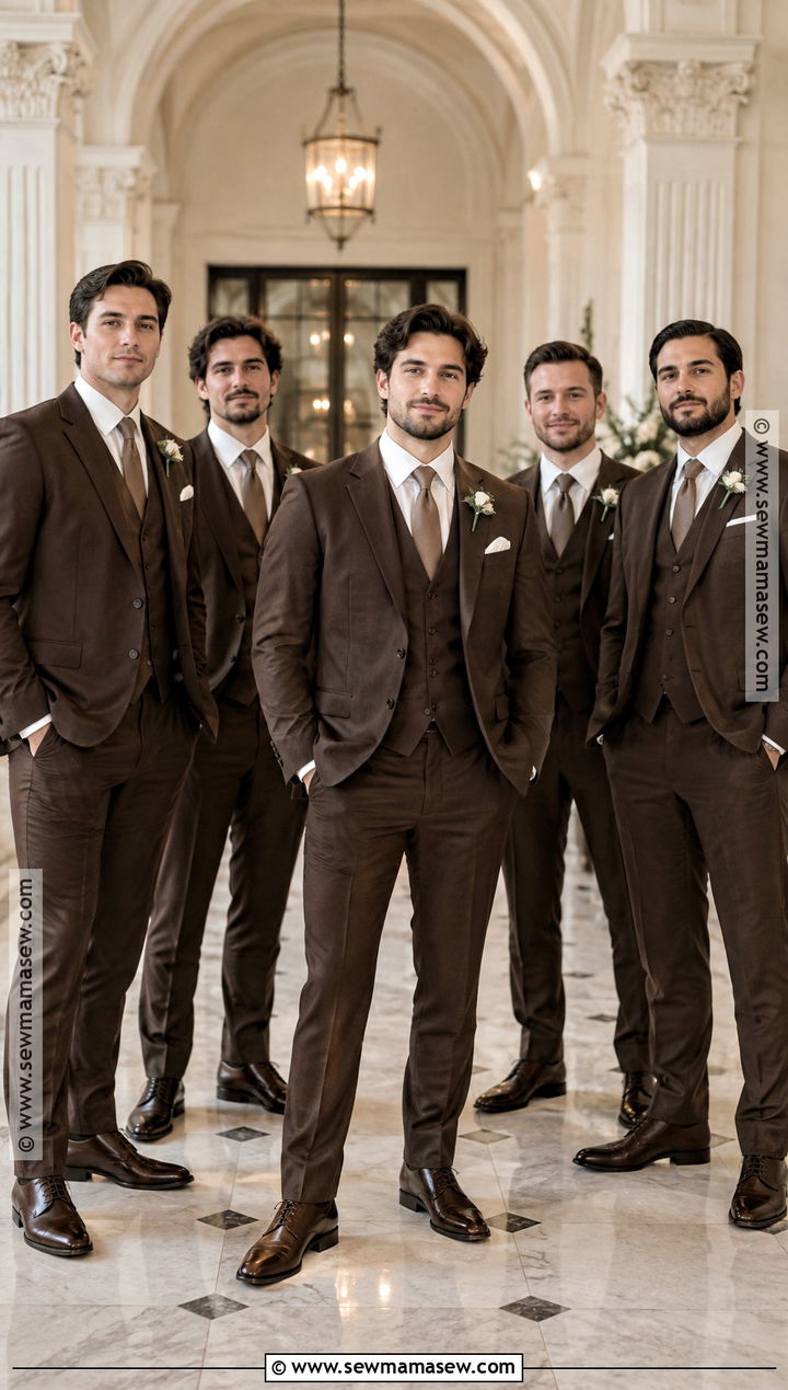 Espresso Brown Three Piece Groomsmen Suit - 15 fall groomsmen attire brown ideas