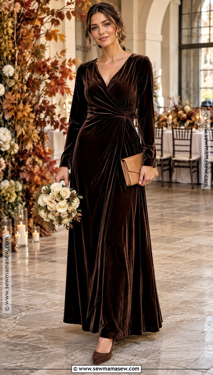 Espresso Brown Velvet Long Sleeve Bridesmaid Dress - 15 Fall Bridesmaid Dresses Brown