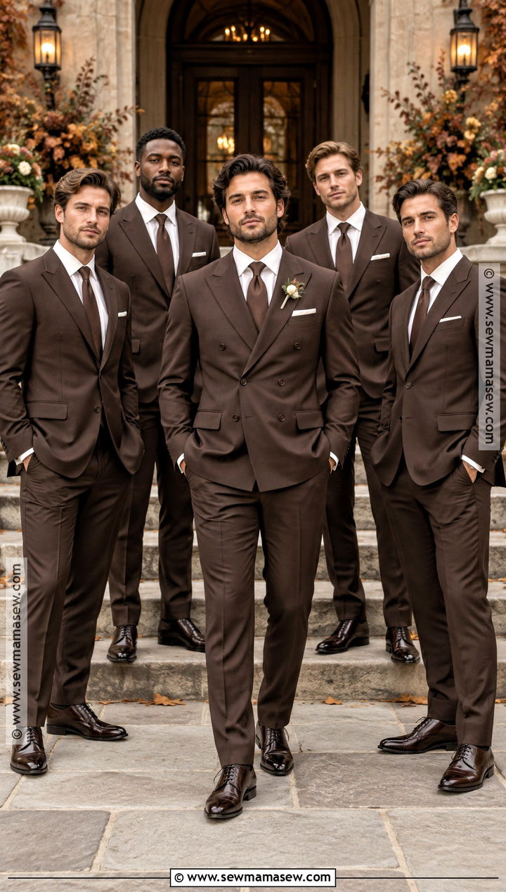 Espresso Double Breasted Groom And Groomsmen Suits - 15 groom and groomsmen attire fall wedding ideas
