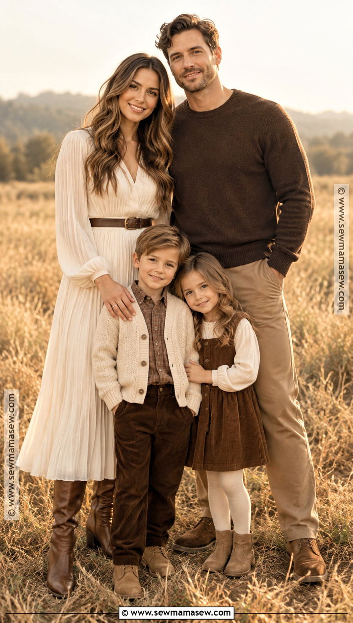Espresso Ivory and Muted Gold Fall Family Photo Outfits - 20 Fall Family Photo Outfits Color Combos
