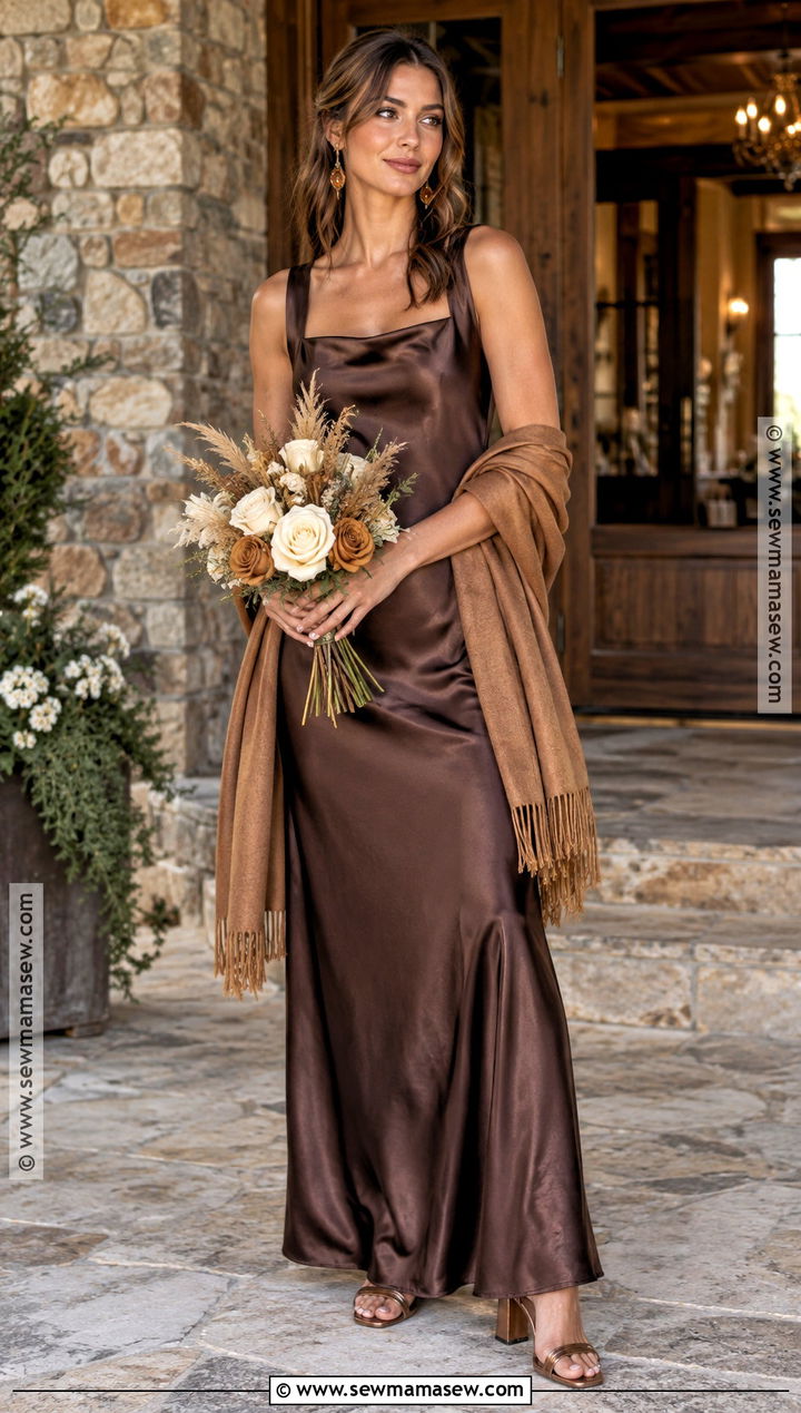 Espresso Satin Fall Bridesmaid Dress - 15 rustic fall wedding ideas autumn october bridesmaid dresses