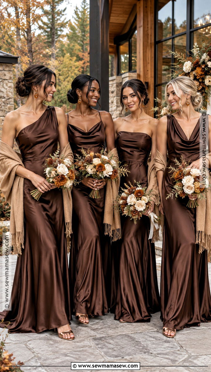 Espresso and Bronze Bridesmaid Dresses - 15 Fall Wedding Palette Bridesmaid Dress Ideas