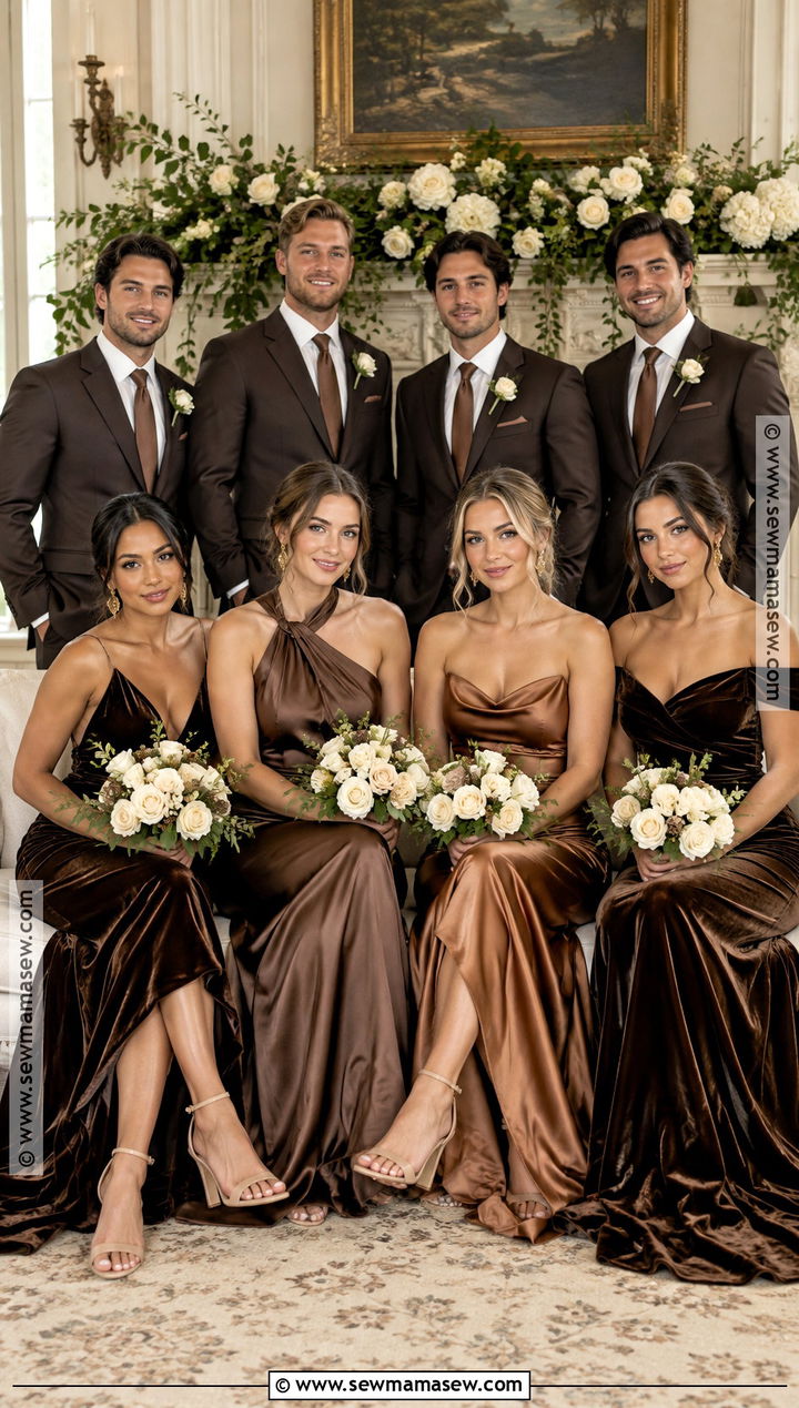 Espresso and Bronze Fall Wedding Party Attire - 15 fall wedding party attire color palettes ideas