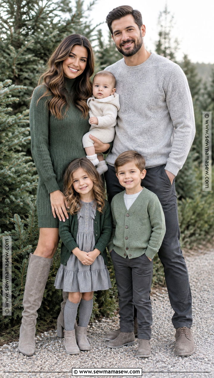 Eucalyptus Green and Soft Gray Family Photo Outfit - 15 family photo outfits fall green