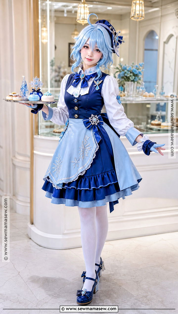 Eula Cafe Cosplay With Blue Apron Dress - 30 eula cosplay ideas