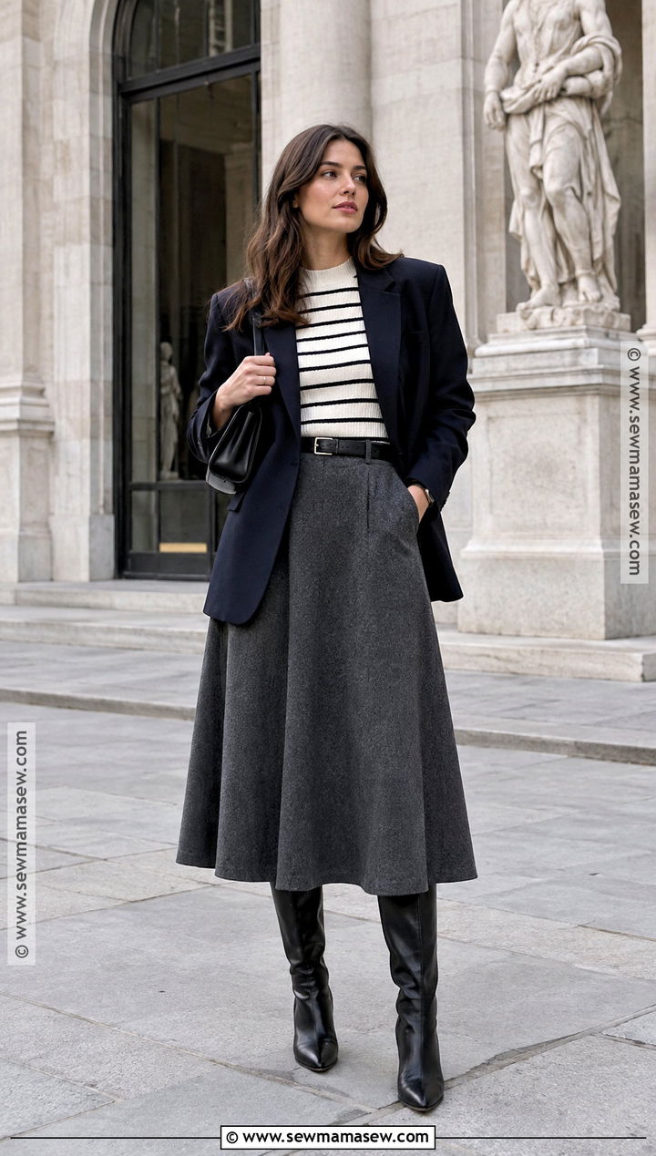 Europe Fall Blazer And Midi Skirt Outfit - 20 Europe Capsule Wardrobe Fall Ideas