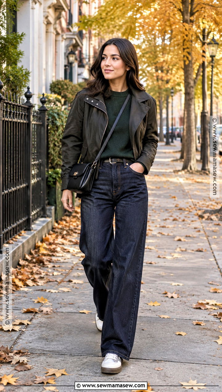 Europe Fall Outfit With Sweater And Wide Leg Jeans - 15 europe travel outfits fall carry on