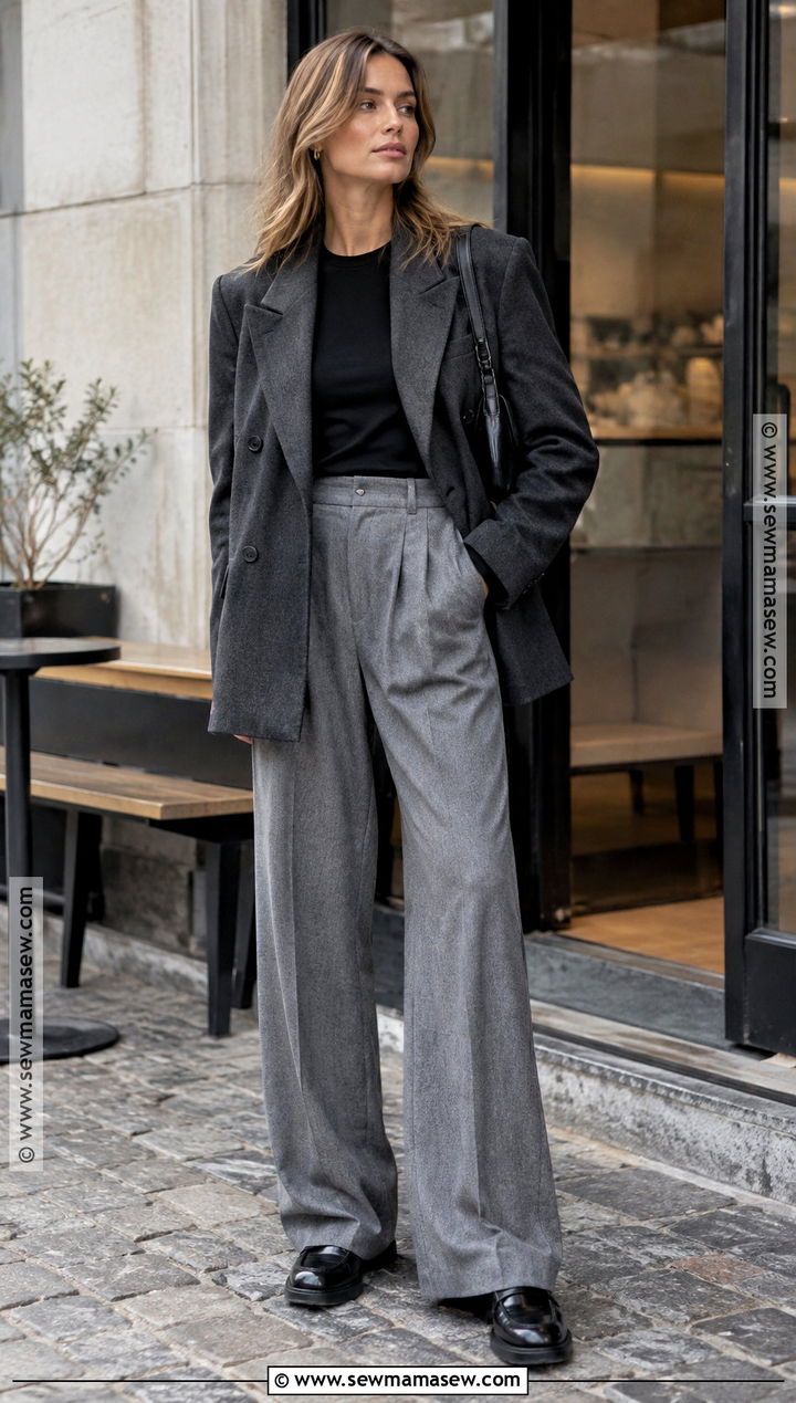 European Fall Blazer And Wide Leg Trousers Outfit - 20 Fall European Outfits