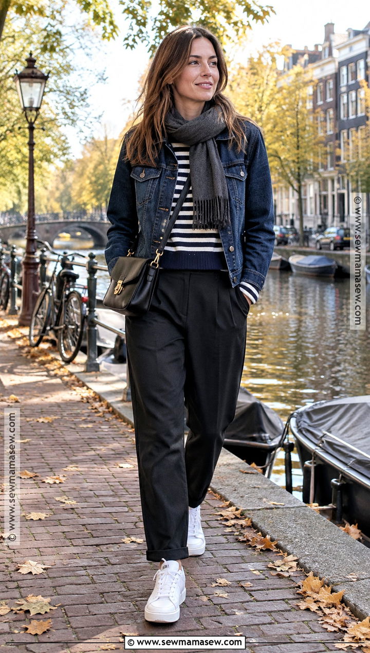 European Fall Denim Jacket And Black Trousers Outfit - 15 europe fits fall