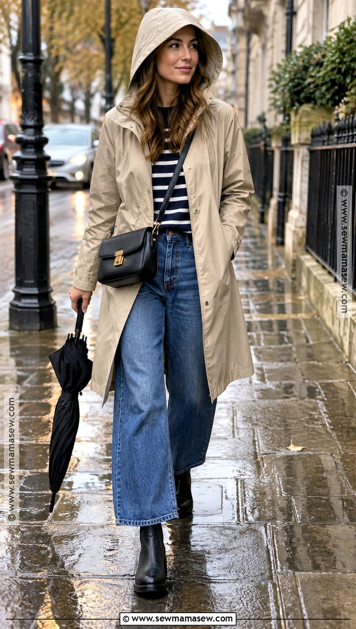 European Fall Raincoat And Wide Leg Jeans Outfit - 20 Fall European Outfits