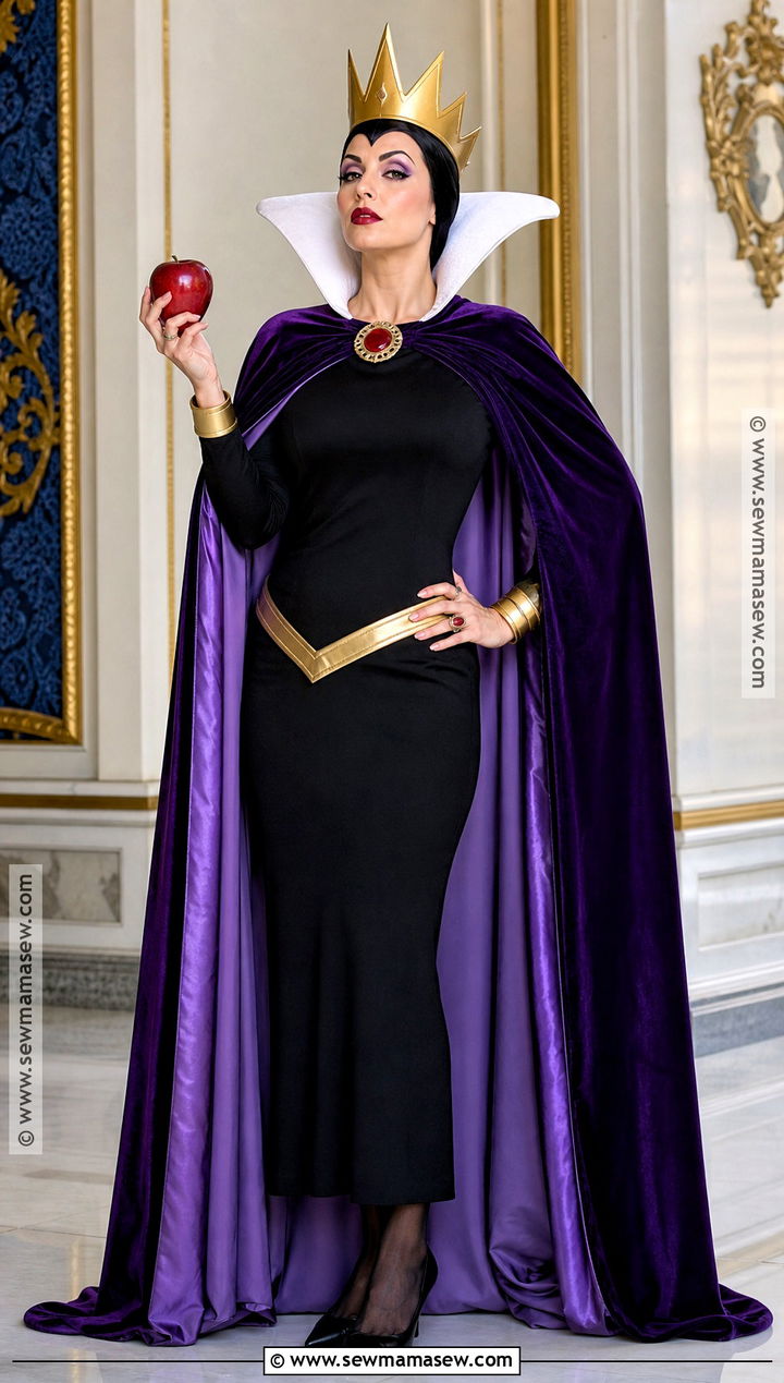 Evil Queen Costume With Purple Cape - 30 black dress halloween costume ideas