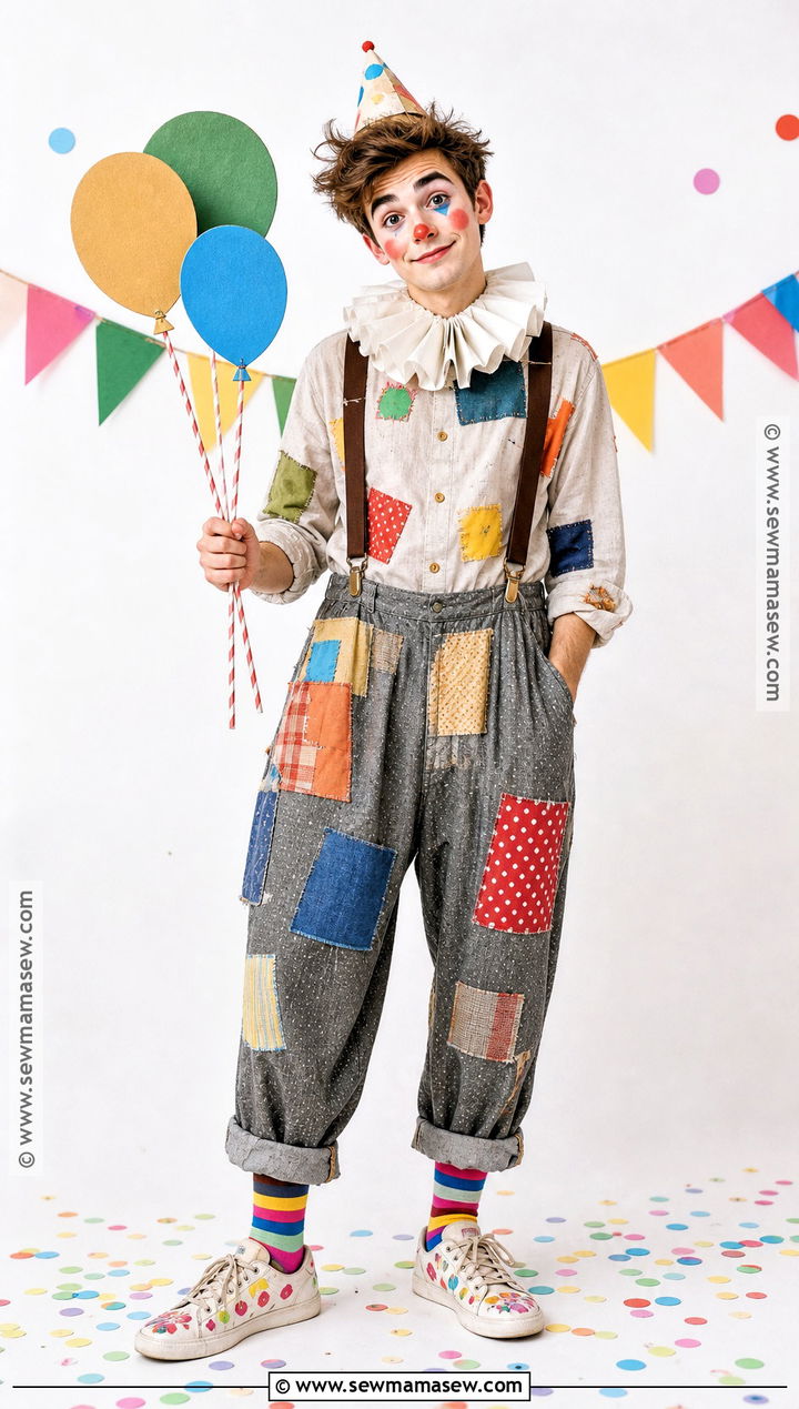 Fabric Scrap Patchwork Clown Costume - 30 recycled costume ideas for men