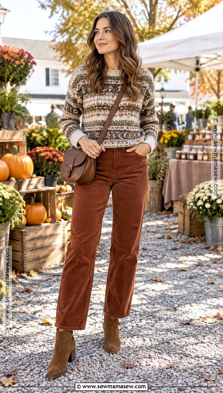 Fair Isle Jumper With Corduroy Pants - 20 fall jumper ideas