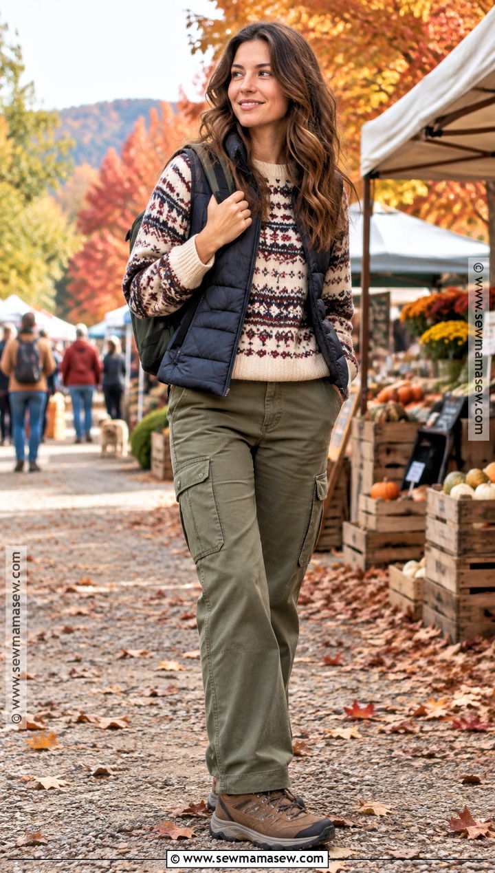 Fair Isle Sweater And Cargo Pants Fall Outfit - 15 Casual Weekend Outfit Fall Ideas
