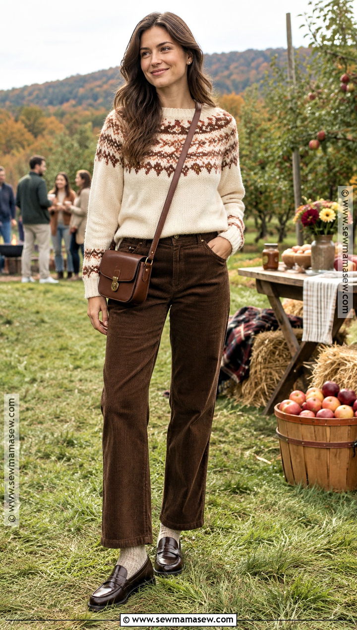 Fair Isle Sweater And Corduroy Pants Cookout Outfit - 20 Fall Cookout Outfit Ideas