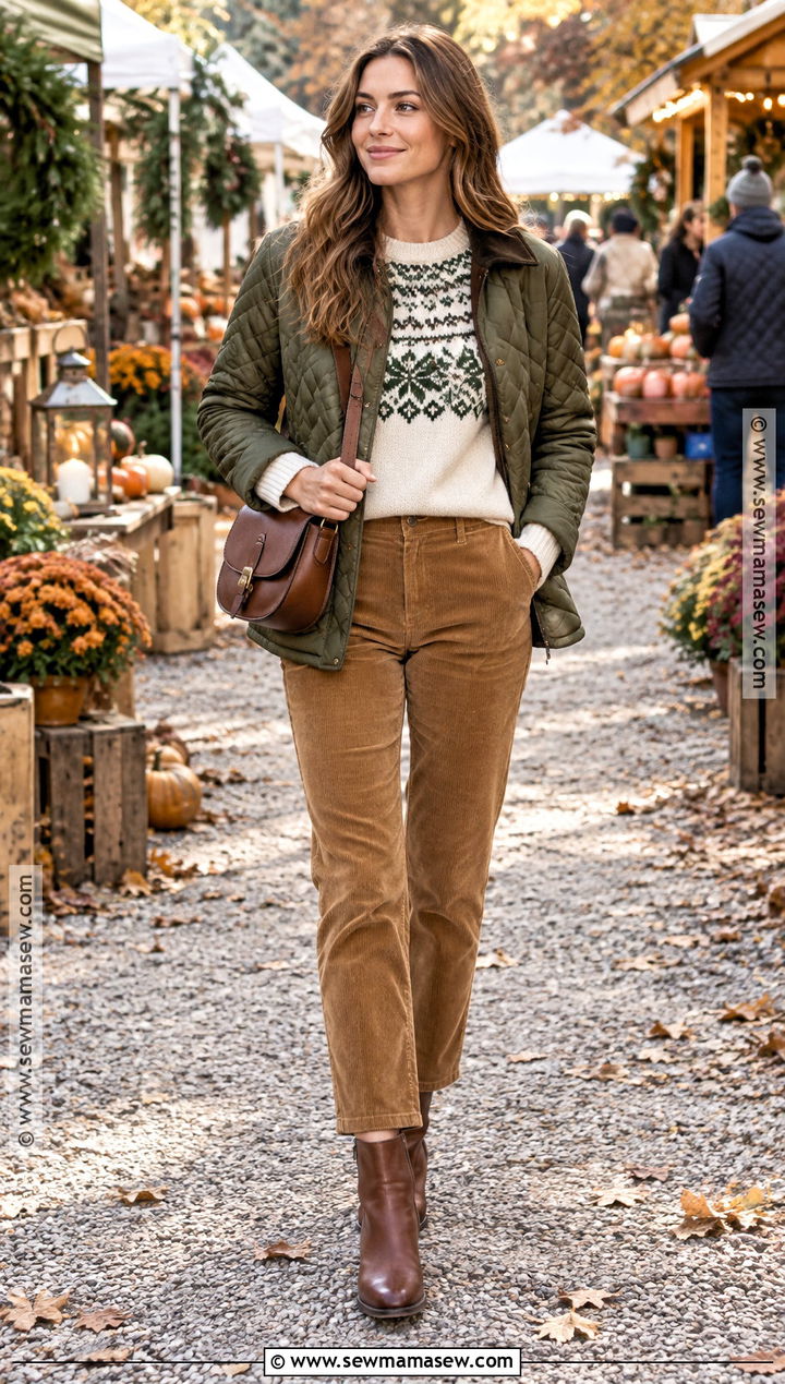 Fair Isle Sweater And Corduroy Pants Fall Outfit - 25 fall outfit inspired ideas