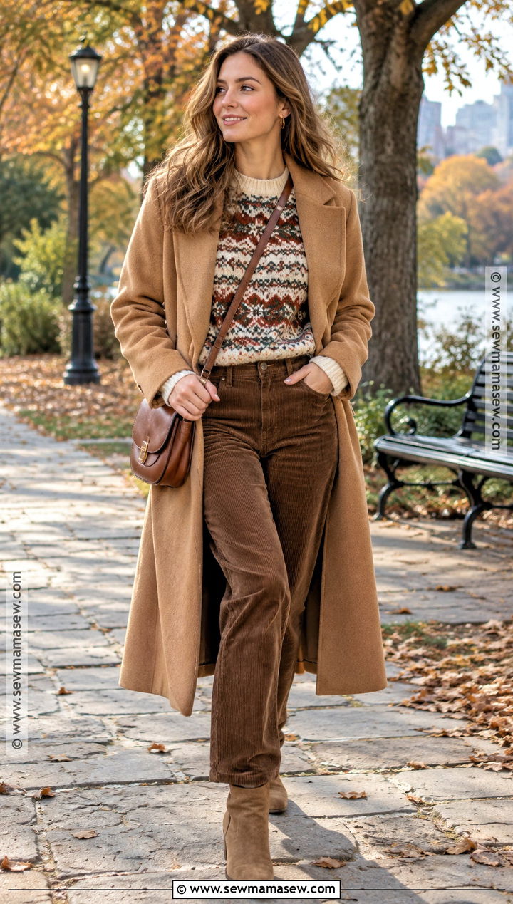 Fair Isle Sweater And Corduroy Pants Outfit - 20 fall winter outfits 2026 trends