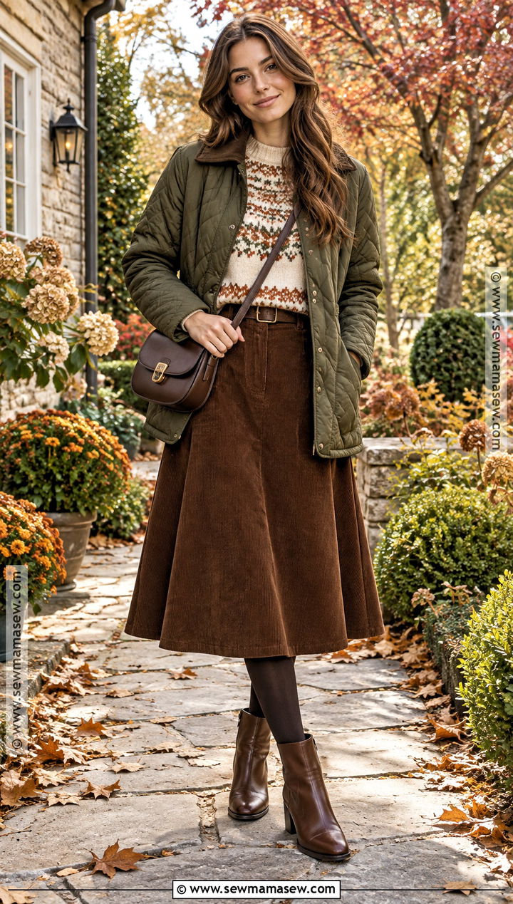 Fair Isle Sweater And Corduroy Skirt Fall Outfit - 25 cozy fall outfits aesthetic
