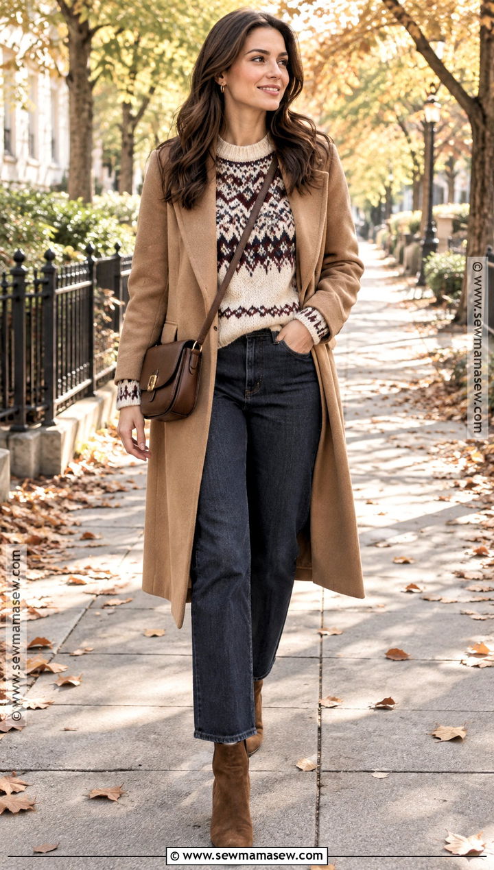 Fair Isle Sweater And Dark Jeans Fall Outfit - 25 dope fall outfits