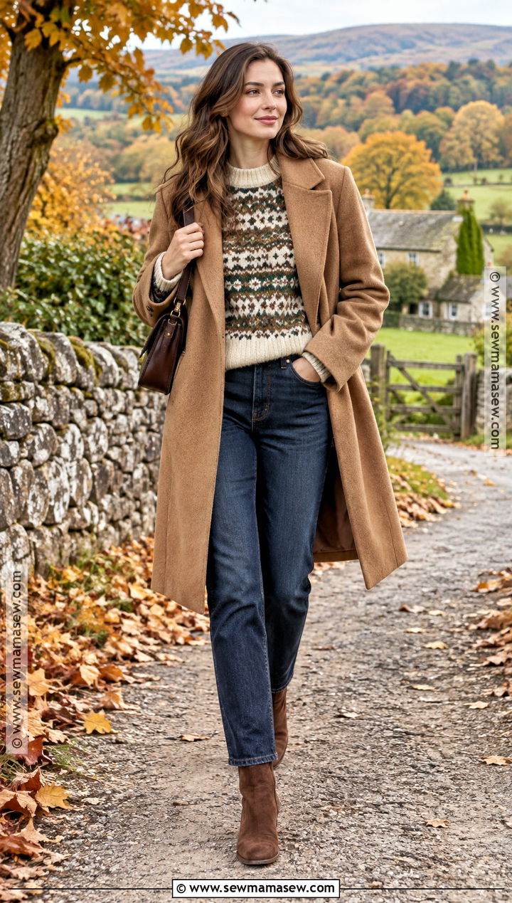 Fair Isle Sweater And Dark Jeans Fall Outfit - 25 cozy fall fits