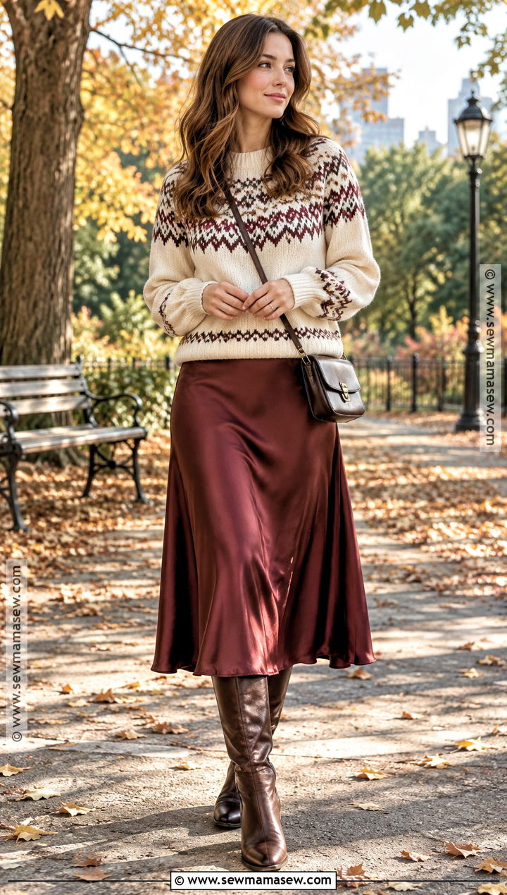 Fair Isle Sweater And Midi Skirt Fall Outfit - 15 fall outfits trends