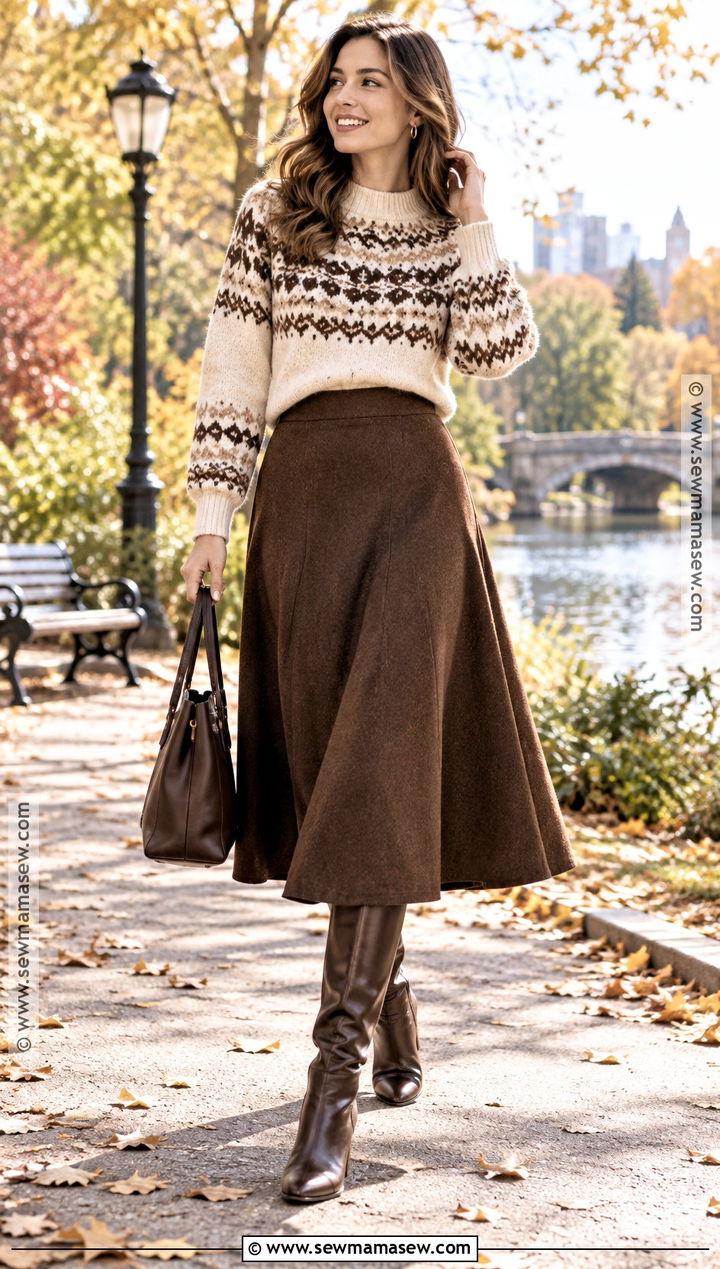 Fair Isle Sweater And Midi Skirt Fall Outfit - 25 cool fall outfits