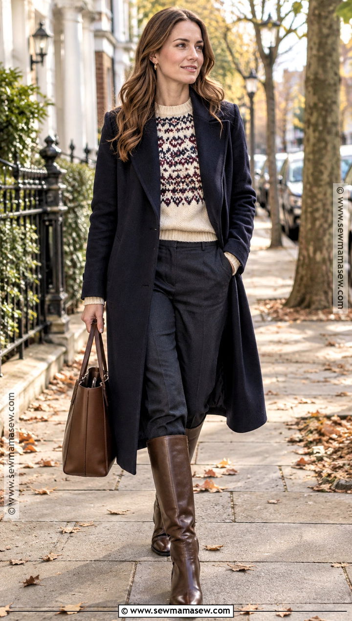 Fair Isle Sweater And Straight Leg Pants Fall Weather Outfit - 25 fall weather outfits