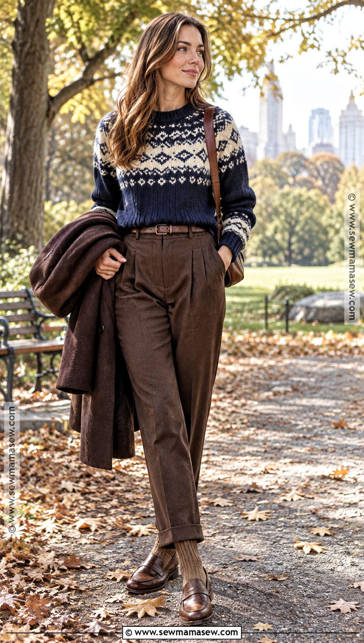 Fair Isle Sweater And Trousers Fall Outfit - 20 fall trends outfits