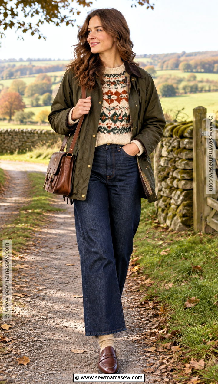 Fair Isle Sweater And Wide Leg Jeans Autumn Outfit - 25 autumn aesthetic outfit vintage ideas