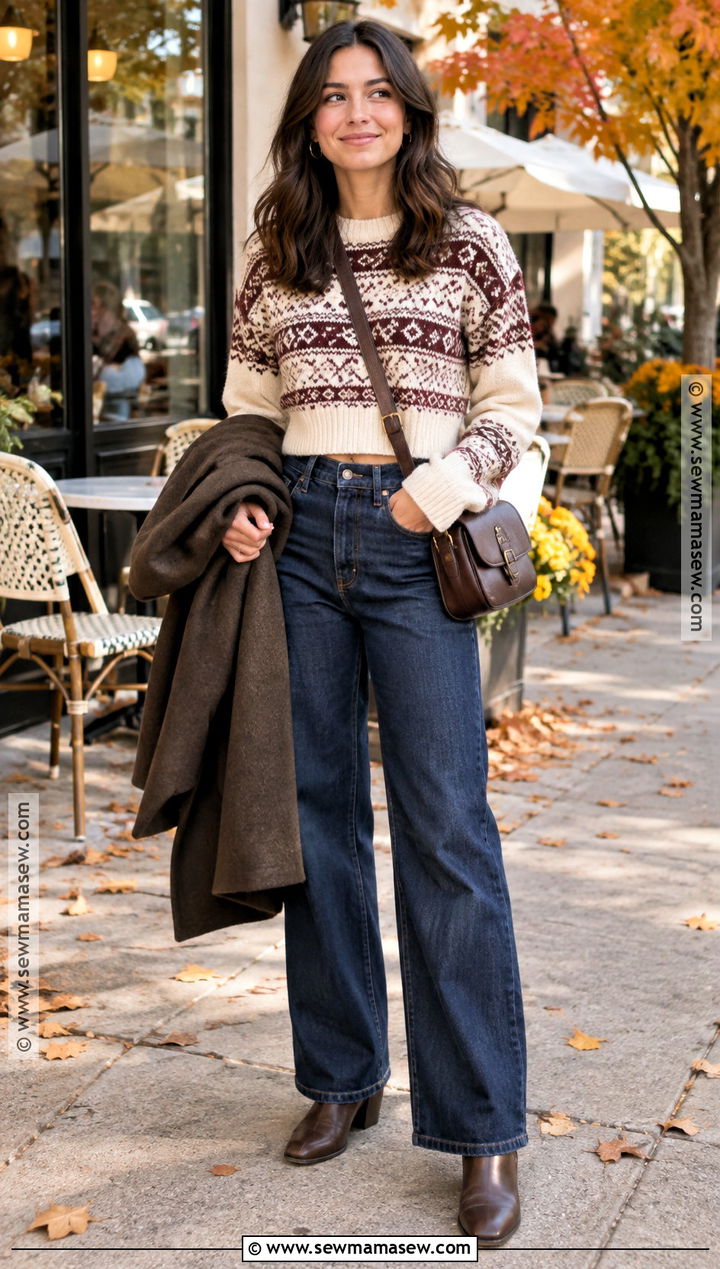 Fair Isle Sweater And Wide Leg Jeans Outfit - 15 2026 fall outfit trends