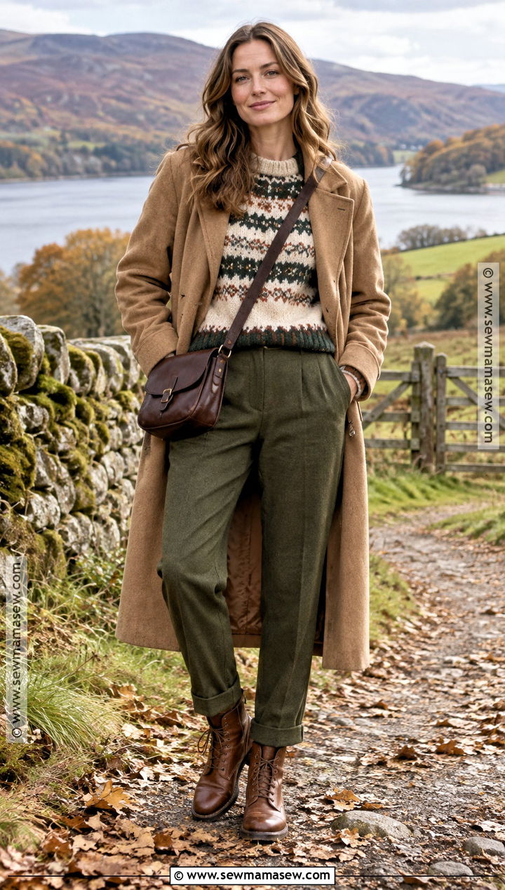 Fair Isle Sweater And Wool Pants Outfit - 15 Autumn Fashion Patterns Ideas