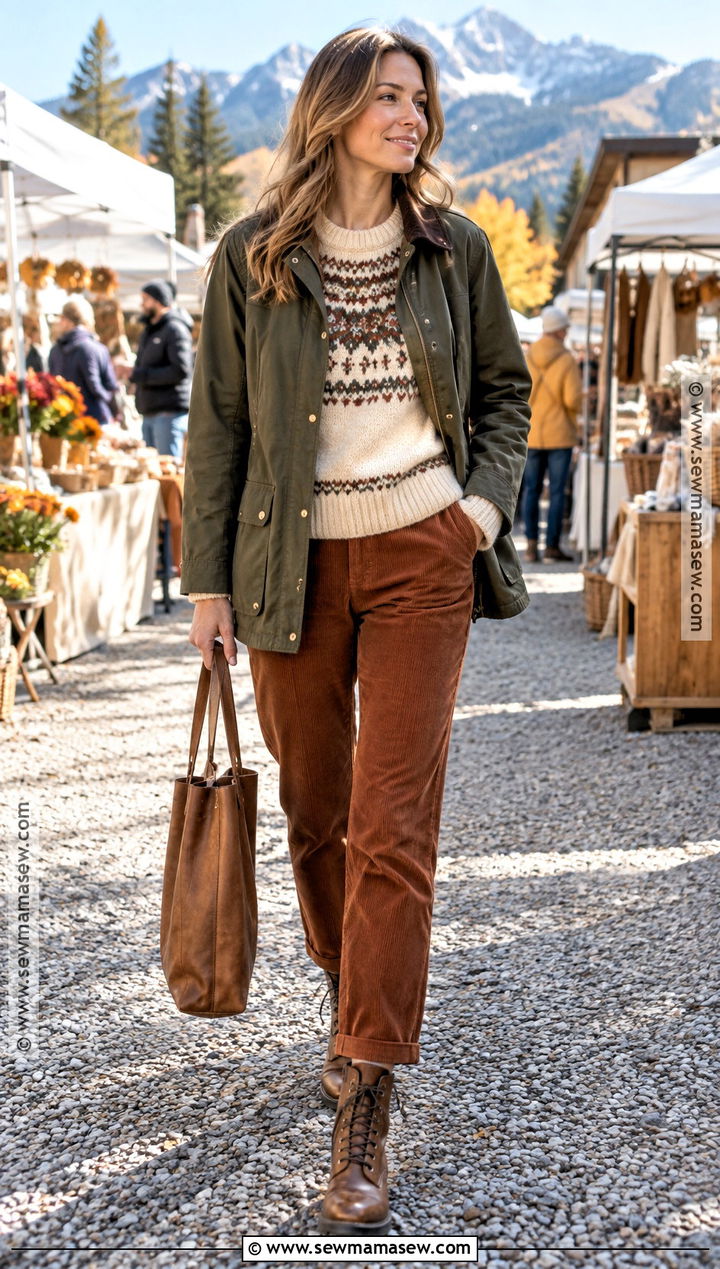 Fair Isle Sweater Fall Outfit With Corduroy Pants - 25 autumn fall outfits