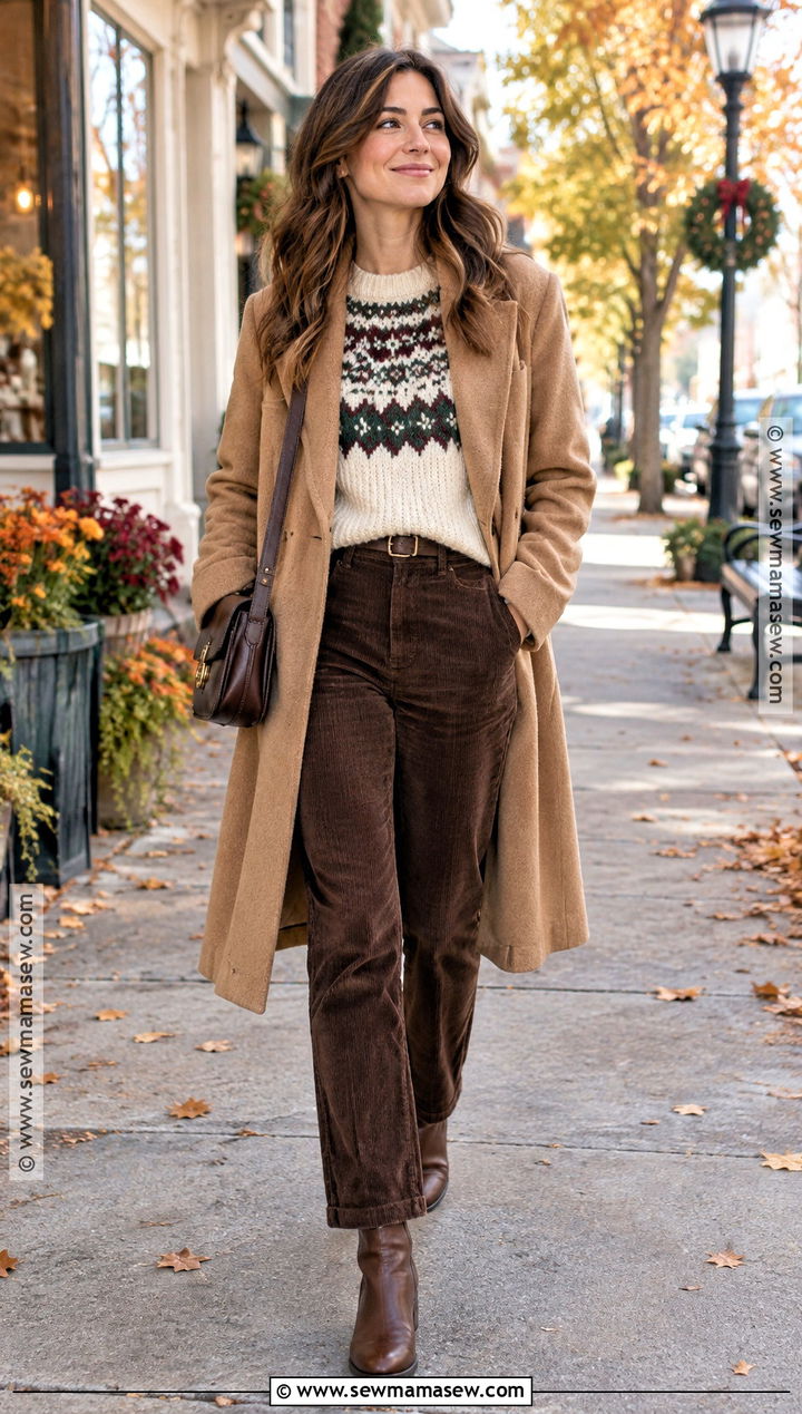 Fair Isle Sweater Fall Outfit With Corduroy Pants - 25 effortless fall outfits