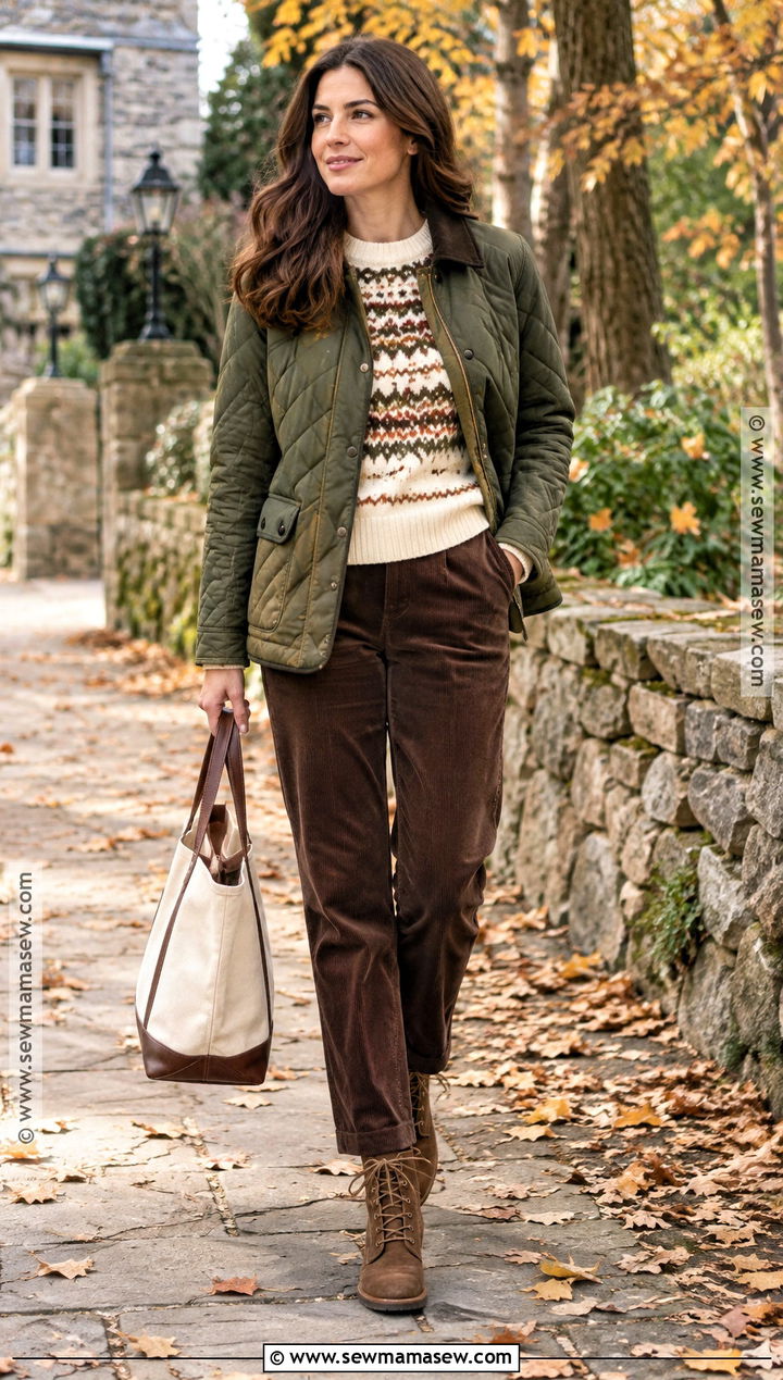 Fair Isle Sweater Outfit With Corduroy Pants - 15 Knitwear Fall Ideas