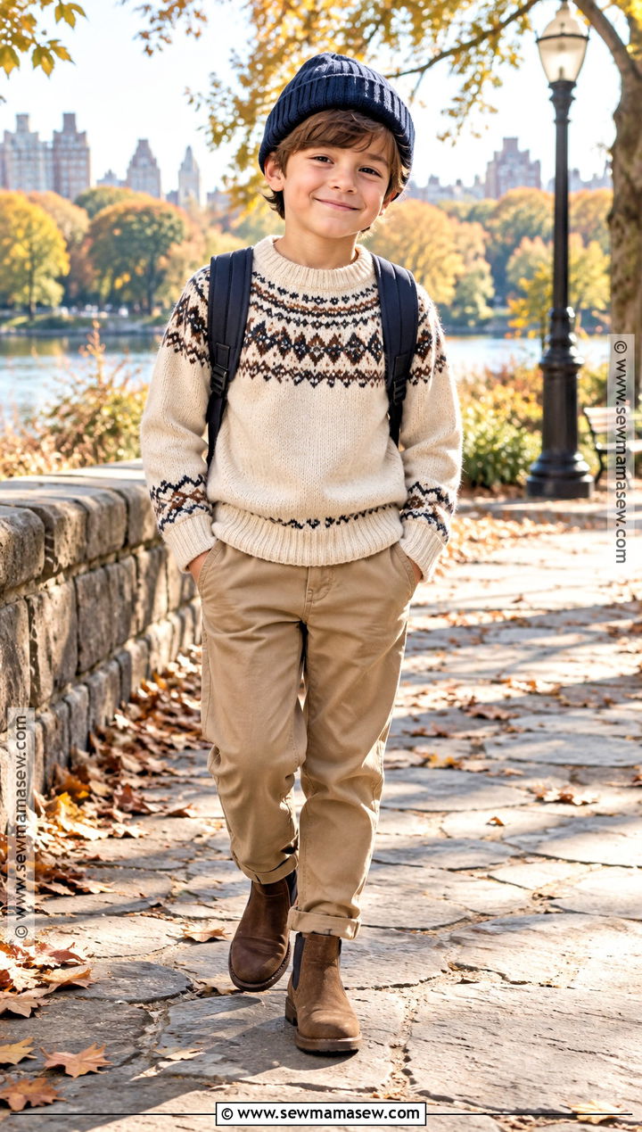 Fair Isle Sweater With Chinos - 15 kids knitwear fall fashion ideas
