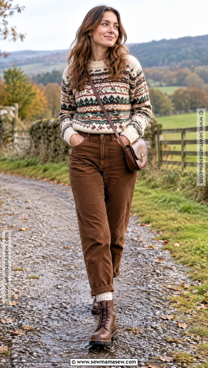 Fair Isle Sweater With Corduroy Pants - 15 cozy fall sweater aesthetic ideas
