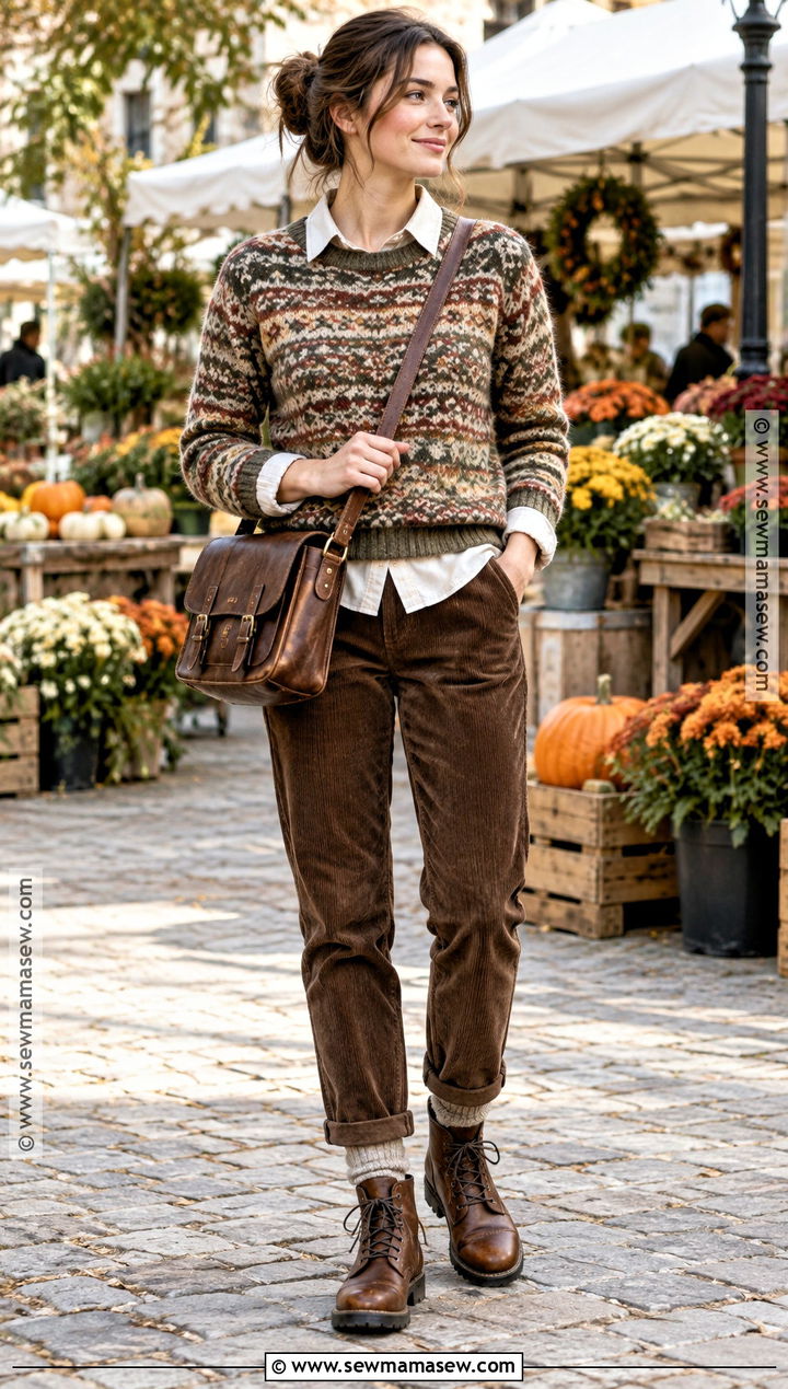 Fair Isle Sweater With Corduroy Pants - 20 autumn sweaters aesthetic