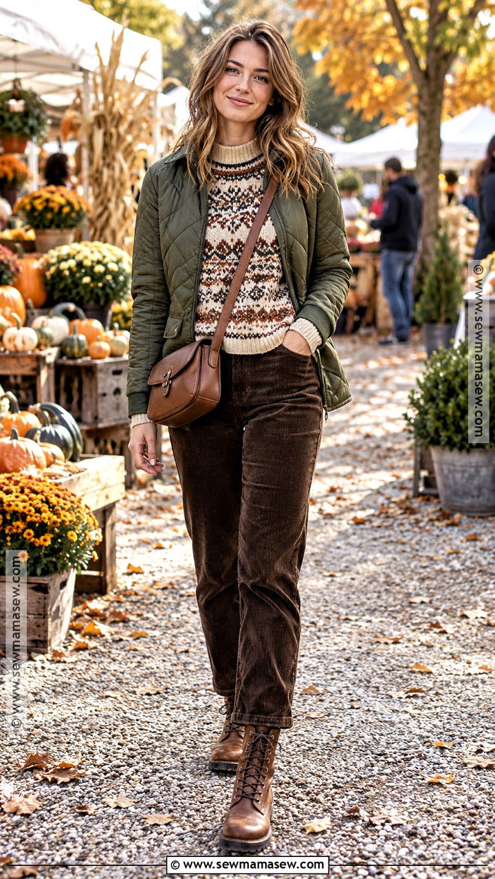 Fair Isle Sweater With Corduroy Pants - 20 Fall Outfits With Sweaters