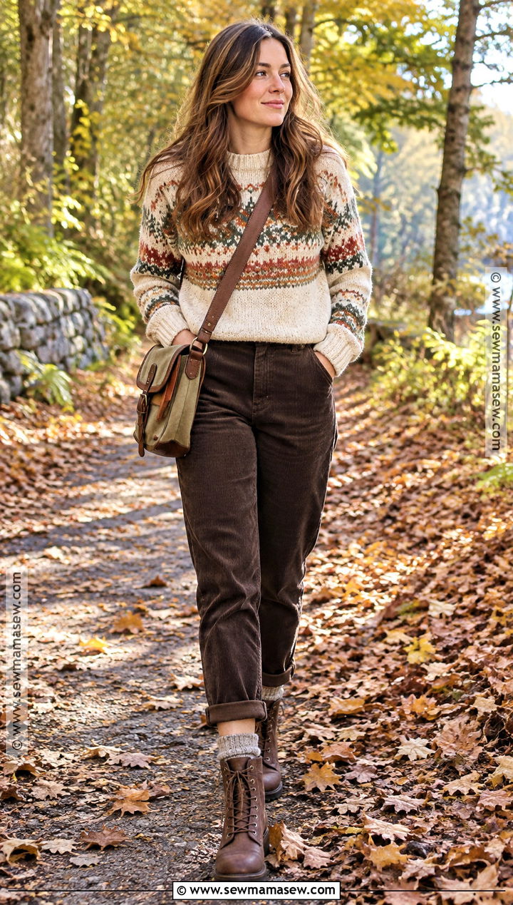 Fair Isle Sweater With Corduroy Pants - 25 Autumn Sweater Ideas
