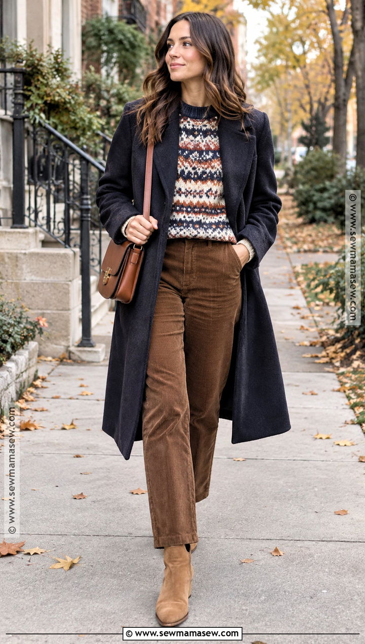 Fair Isle Sweater With Corduroy Pants - 25 Fall Outfits Sweaters