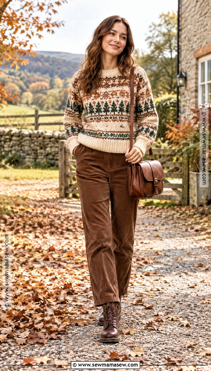 Fair Isle Sweater With Corduroy Pants - 25 fall sweater outfits