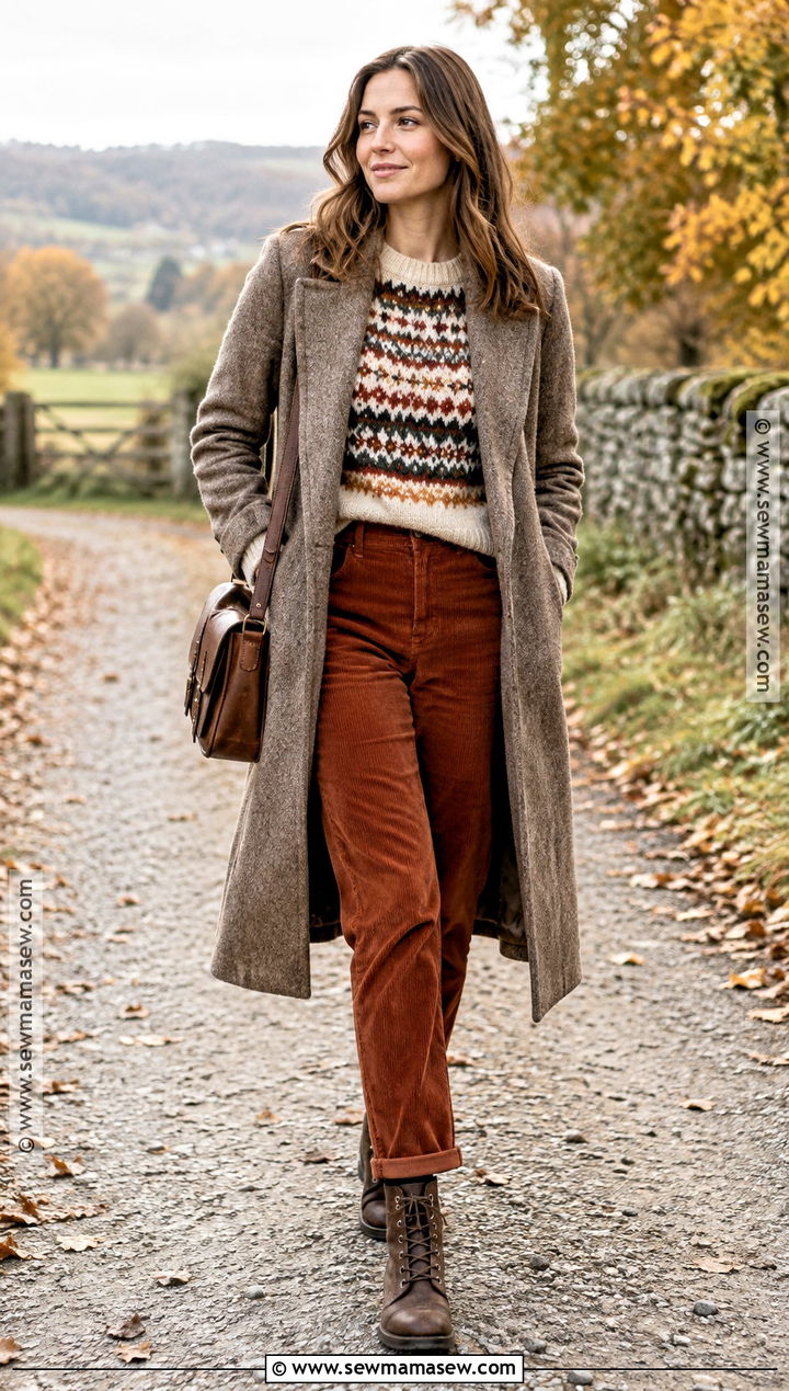 Fair Isle Sweater With Corduroy Pants - 15 Cute Fall Sweater Style Ideas