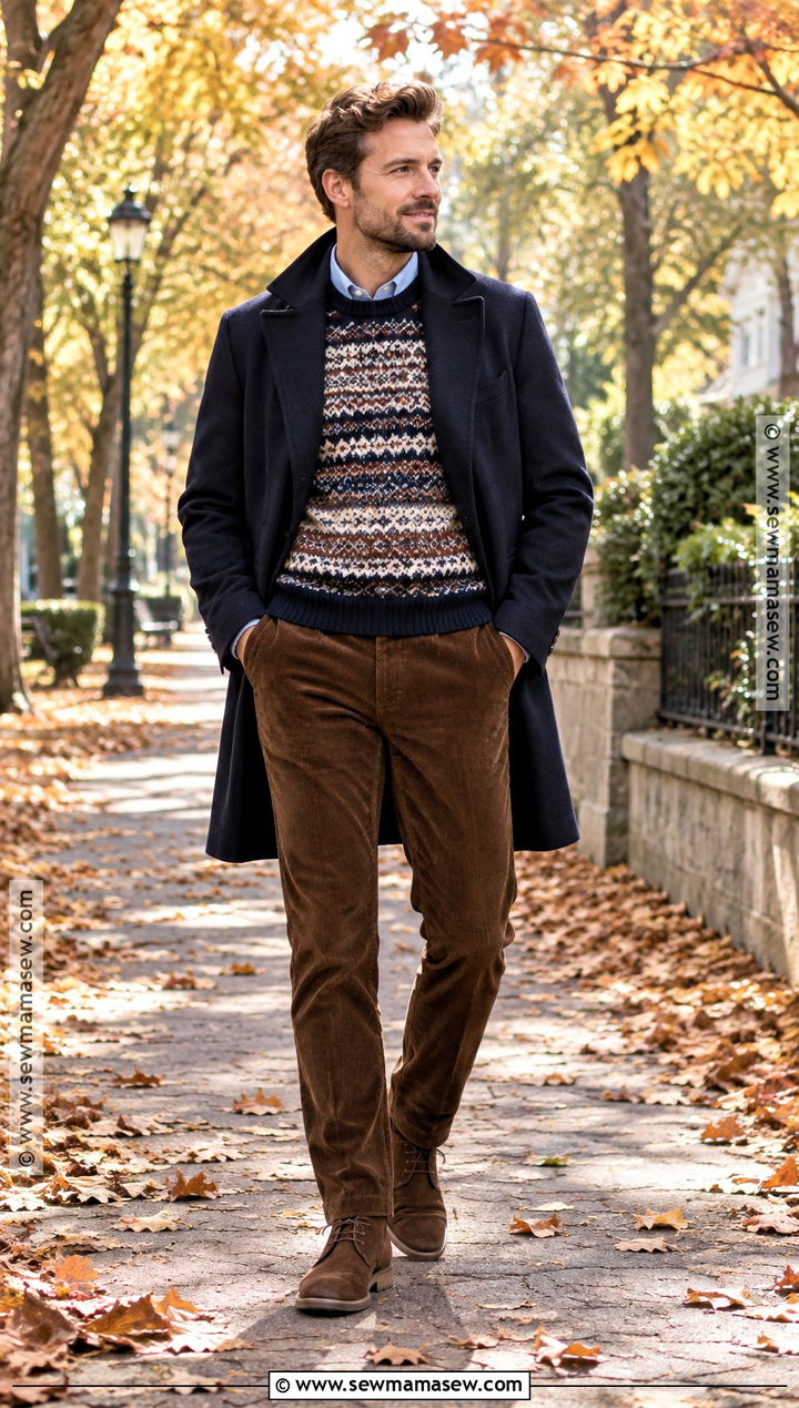 Fair Isle Sweater With Corduroy Pants - 15 Fall Sweaters for Men